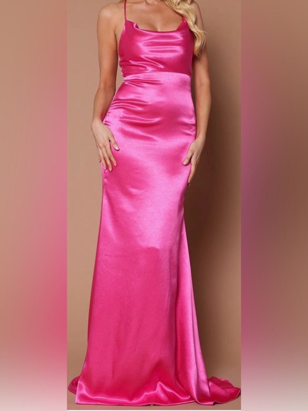 Sleek Hot Pink Satin Maxi Dress